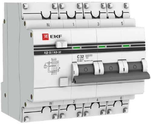 Автомат дифференциального тока АВДТ EKF PROxima АД-32 4п 32А 100мА 4,5кА C тип AC картинка